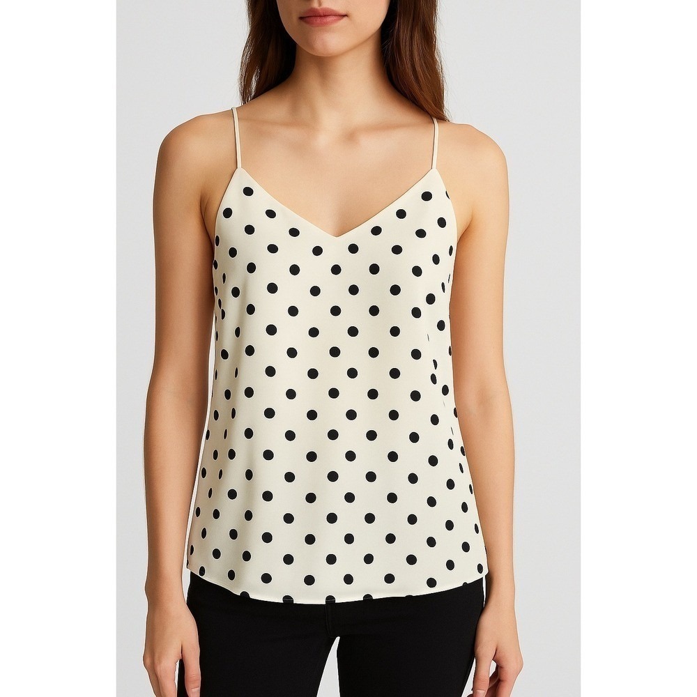 Express Polka Dot Cami Top Ivory Black Sleeveless V Neck XS